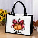 Borsa in tela personalizzata con fiocco di zucca e nome Halloween Dolcetto o scherzetto, regalo di attività per donne
