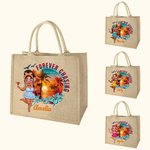 Personalizado Forever Chasing Sunsets Bolsa de yute grande con nombre y dibujos animados Negro Mujeres Fiesta en la playa Vacaciones Cumpleaños Regalo para mujer