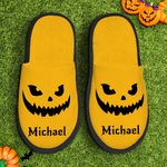 Personalised Multicolor Pumpkin Face Cozy Furry Slippers with Name Halloween Travel Accessories Gift for Family
