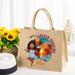 Personalizado Forever Chasing Sunsets Bolsa de yute grande con nombre y dibujos animados Negro Mujeres Fiesta en la playa Vacaciones Cumpleaños Regalo para mujer