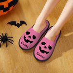 Personalised Multicolor Pumpkin Face Cozy Furry Slippers with Name Halloween Travel Accessories Gift for Family