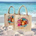Personalizado Forever Chasing Sunsets Bolsa de yute grande con nombre y dibujos animados Negro Mujeres Fiesta en la playa Vacaciones Cumpleaños Regalo para mujer