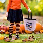 Personalized Watercolor Pumpkin Wizard Animal Trick or Treat Bag Candy Bucket with Name Halloween Party Favors Gift for Boys Girls