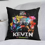 Funda de cojín personalizada con nombre y salpicadura de tinta de colores para Gamepad Decoración de habitación de juegos Regalo de cumpleaños para am
