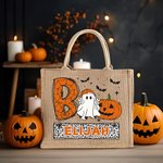Personalizada Juguetón Fantasma Calabaza Murciélago Bolsa de Yute Grande con Nombre Halloween Truco o Trato Regalo para Niño Niña