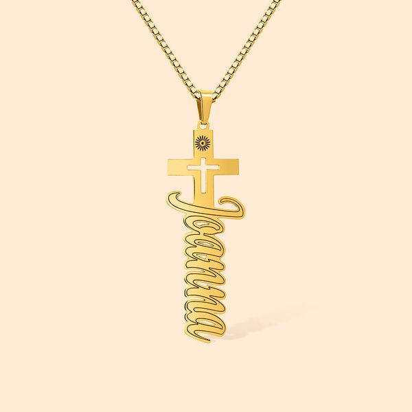 Personalized Dainty Name Cross Necklace Religious Jewellery Baptism Christmas Gift for Christian Women