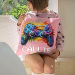 Funda de cojín personalizada con nombre y salpicadura de tinta de colores para Gamepad Decoración de habitación de juegos Regalo de cumpleaños para am