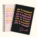 Journal de bord A5 ligné rose avec nom 120 pages Cadeau d'anniversaire Affirmation Motivation pour les femmes et les filles