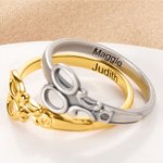 Gepersonaliseerde sierlijke schaar ring met gegraveerde naam kapper sieraden verjaardagscadeau voor kappers naaien liefhebbers