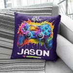 Funda de cojín personalizada con nombre y salpicadura de tinta de colores para Gamepad Decoración de habitación de juegos Regalo de cumpleaños para am