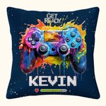 Funda de cojín personalizada con nombre y salpicadura de tinta de colores para Gamepad Decoración de habitación de juegos Regalo de cumpleaños para am