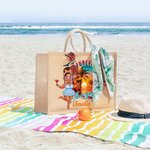 Personalizado Forever Chasing Sunsets Bolsa de yute grande con nombre y dibujos animados Negro Mujeres Fiesta en la playa Vacaciones Cumpleaños Regalo para mujer