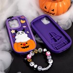 Personalizado lindo fantasma de la calabaza 3D funda de silicona con el nombre y la correa de muñeca de cuentas de Halloween regalo de cumpleaños para las mujeres niñas