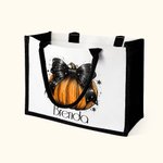 Borsa in tela personalizzata con fiocco di zucca e nome Halloween Dolcetto o scherzetto, regalo di attività per donne