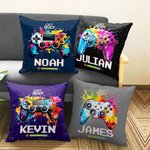 Funda de cojín personalizada con nombre y salpicadura de tinta de colores para Gamepad Decoración de habitación de juegos Regalo de cumpleaños para am