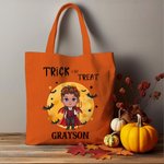 Bolsa de lona personalizada con nombre Bruja Vampiro Truco o trato Regalo de Halloween para niños