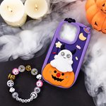 Personalizado lindo fantasma de la calabaza 3D funda de silicona con el nombre y la correa de muñeca de cuentas de Halloween regalo de cumpleaños para las mujeres niñas
