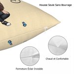 Housse de Coussin Personnalisée avec Nom Personnage de Dessin Animé et Fleur de Naissance Décoration de Canapé Cadeau Anniversaire Noël pour Famille