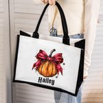 Borsa in tela personalizzata con fiocco di zucca e nome Halloween Dolcetto o scherzetto, regalo di attività per donne