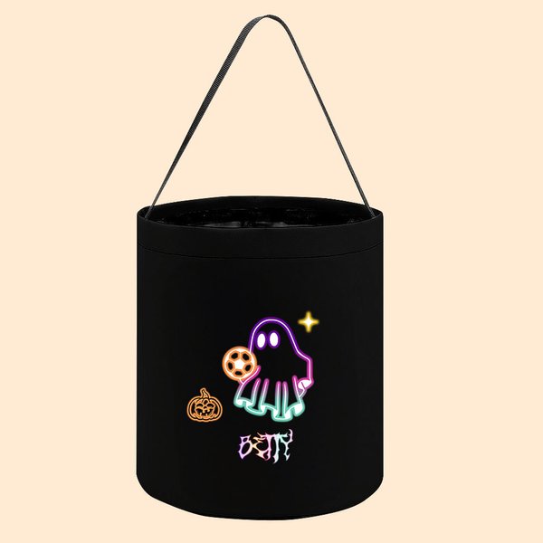 Personalised Halloween Pumpkin Neon Ghost Name Sweets Gift Bag with Handle Trick or Treat Party Gift for Boys Girls