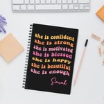 Journal de bord A5 ligné rose avec nom 120 pages Cadeau d'anniversaire Affirmation Motivation pour les femmes et les filles