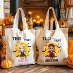 Bolsa de lona personalizada con nombre Bruja Vampiro Truco o trato Regalo de Halloween para niños