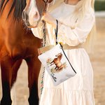 Personalised Watercolour Floral Horse  Linen Wristlet Makeup Bag with Name Birthday Gift for Women Horse Lovers