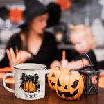 Tazza da caffè smaltata da 11 oz con nome Halloween Regalo di stagione spettrale per la famiglia, gli amici e i parenti
