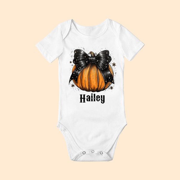 Henkilökohtainen kurpitsa Bow Design 100% puuvillaa Baby Bodysuit nimi Halloween Baby Shower lahja vauva vastasyntyneelle vauva