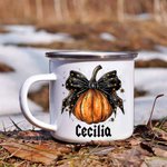 Tazza da caffè smaltata da 11 oz con nome Halloween Regalo di stagione spettrale per la famiglia, gli amici e i parenti