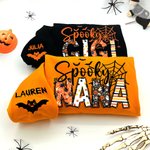 Felpa personalizzata Spooky Mama Grandma Pumpkin Bat Design Crewneck con 1-8 nomi Regalo in costume di Halloween per le donne