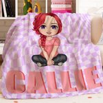 Personalizada Multicolor Checkerboard Cute Cartoon Character Soft Throw Blanket with Shadow Name Christmas Birthday Gift for Boys Girls