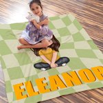 Personalizada Multicolor Checkerboard Cute Cartoon Character Soft Throw Blanket with Shadow Name Christmas Birthday Gift for Boys Girls