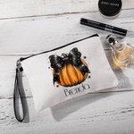 Neceser de maquillaje personalizado con lazo de calabaza y pulsera para el nombre Regalo de Halloween para mujer