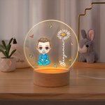 Personalized Cartoon Character Birth Flower Acrylic LED Night Light with Wooden Base Home Decor Gift for Boys Girls