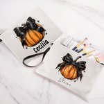Neceser de maquillaje personalizado con lazo de calabaza y pulsera para el nombre Regalo de Halloween para mujer