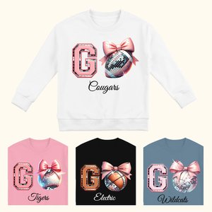 Personalized Go Disco Baseball Football Basketball Coquette Bow Game Day Sweatshirt with Name Birthday Gift for Women Girls Sport Mom