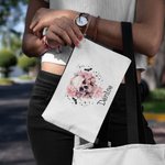 Bolsa de Maquillaje Personalizada con Nombre Murciélagos Calavera Floral Rosa Regalo de Halloween para Mujer