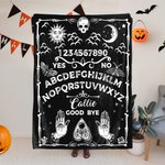 Personalized Sun Moon Skull Ouija Board Design Soft Throw Blanket with Name Gothic Style Home Decor Halloween Gift for Divination Enthusiasts