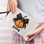Neceser de maquillaje personalizado con lazo de calabaza y pulsera para el nombre Regalo de Halloween para mujer