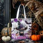 Spersonalizowana fioletowa torba z dyni Witch Highland Cow Canvas Trick or Treat Tote Bag z imieniem Prezent na Halloween dla chłopców Dziewczynki Miłośnicy Highland Cow