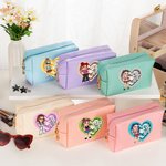 Personalised Y2K Style Cartoon Character Heart Design PU Leather Makeup Bag with Name Birthday Travel Accessory Birthday Gift for Women Sisters