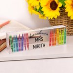 Personalisierte Regenbogen Buntstift Acryl Schreibtisch Namensschild mit Namen Weihnachten Lehrer Wertschätzung Büro Dekor Geschenk für Lehrer