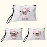 Bolsa de Maquillaje Personalizada con Nombre Murciélagos Calavera Floral Rosa Regalo de Halloween para Mujer