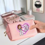 Personalised Y2K Style Cartoon Character Heart Design PU Leather Makeup Bag with Name Birthday Travel Accessory Birthday Gift for Women Sisters