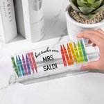 Personalisierte Regenbogen Buntstift Acryl Schreibtisch Namensschild mit Namen Weihnachten Lehrer Wertschätzung Büro Dekor Geschenk für Lehrer