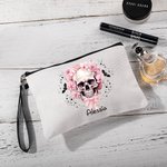 Bolsa de Maquillaje Personalizada con Nombre Murciélagos Calavera Floral Rosa Regalo de Halloween para Mujer