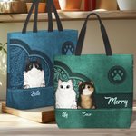 Personalized Retro Cartoon 1-4 Cat Paw Print Large Capacity Reusable Tote Bag with Name Birthday Gift for Cat Pet Lovers