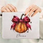 Neceser de maquillaje personalizado con lazo de calabaza y pulsera para el nombre Regalo de Halloween para mujer