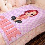 Personalizada Multicolor Checkerboard Cute Cartoon Character Soft Throw Blanket with Shadow Name Christmas Birthday Gift for Boys Girls